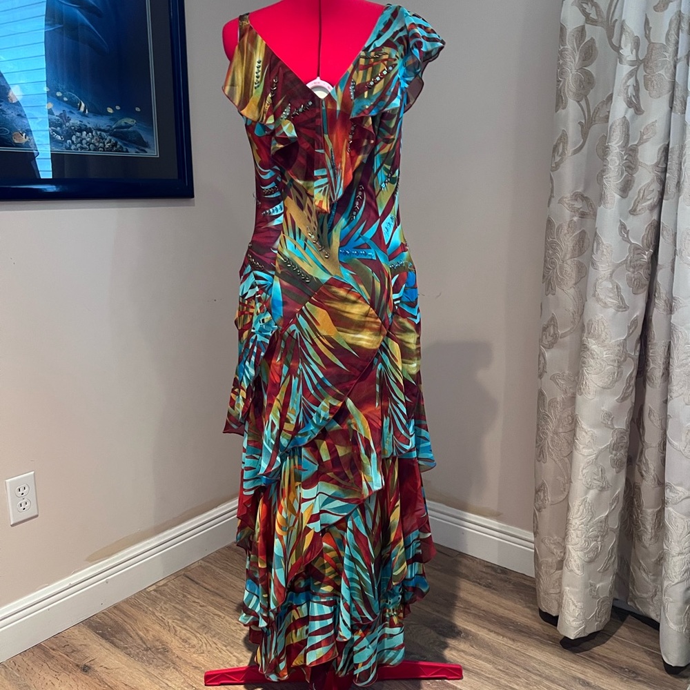 Signature by Robbie Bee Red and Blue Asymmetrical One Shoulder Gown
